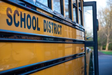 Close up photo of a yellow school bus