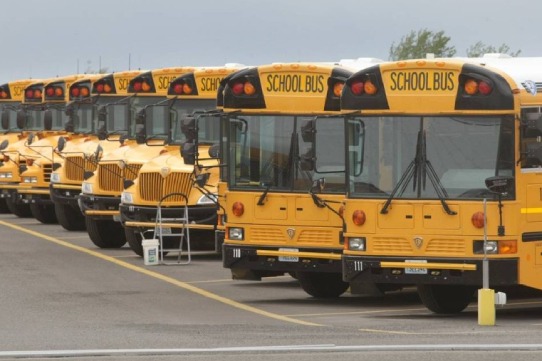 School buses parked.